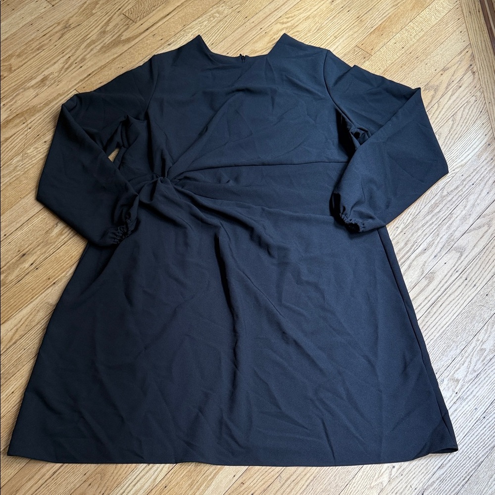 Drama Black Crepe Long Sleeve Ruched Waist Dress NWT Plus Size 3- 1X